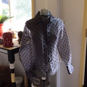 Sheer grey with black dots button down top